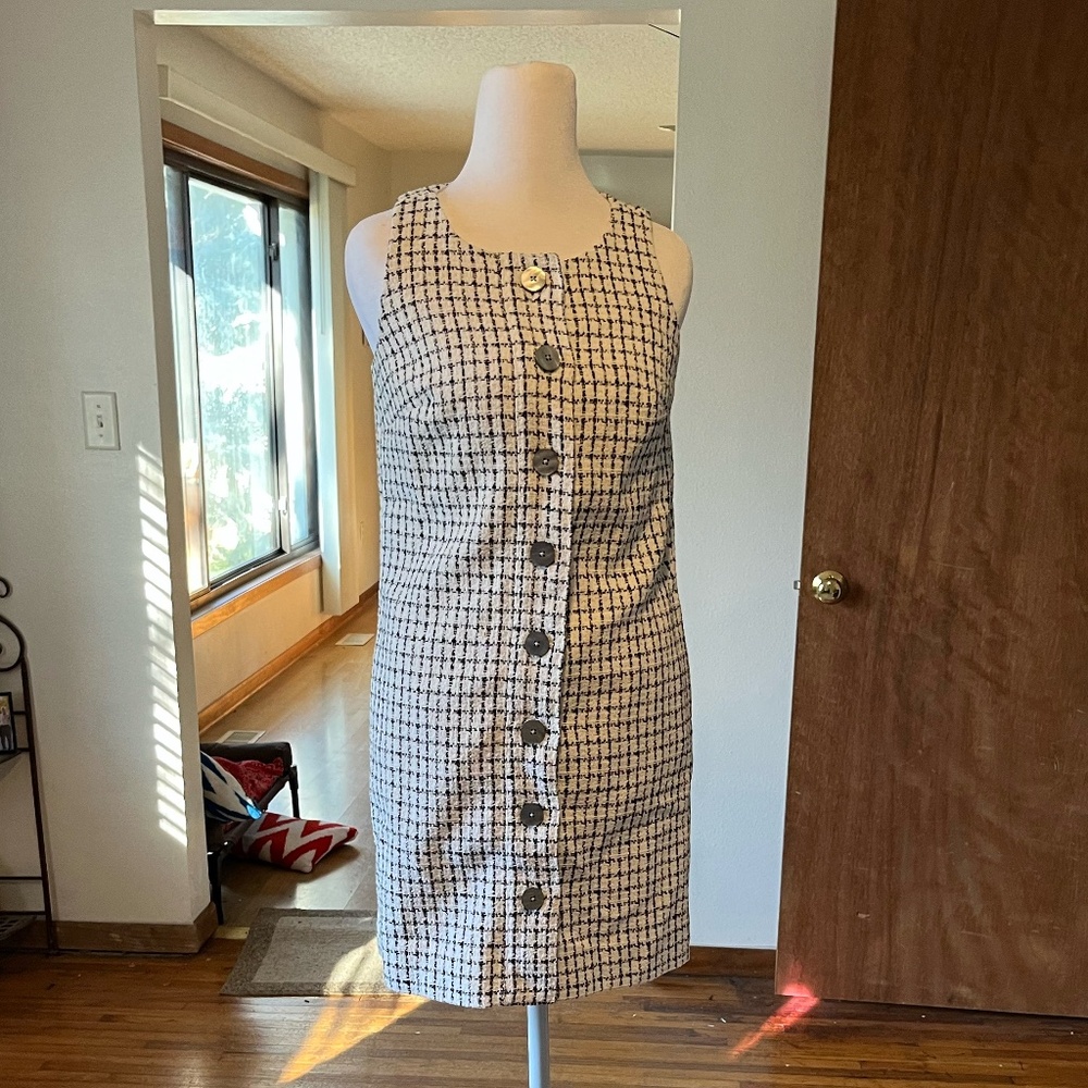 J Crew- Plaid Sheath Dress - Black and White - 0P